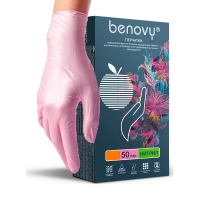 Фото Benovy Nitrile - Бинови Перчатки нитриловые текстурированные на пальцах перламутрово-розовые, S, 50 пар/уп