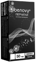 Фото Benovy Vinyl  Бинови Перчатки виниловые черные S 50 пар в уп