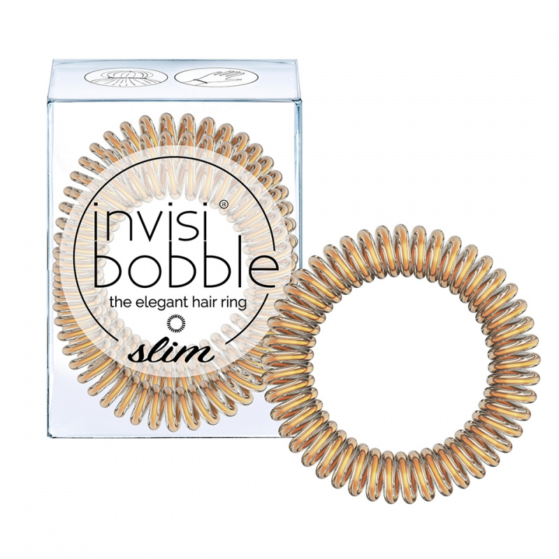 

Invisibobble Slim Bronze Me Pretty - Инвизибабл Слим Резинка-браслет для волос мерцающий бронзовый, 3 шт/уп -