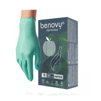 Фото Benovy Перчатки нитриловые, текстурированные на пальцах, зеленые, M 50 пар
