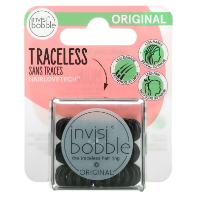Фото Invisibobble Original True Black - Инвизибабл Ориджинал Резинка-браслет для волос чёрная с подвесом, 3 шт/уп